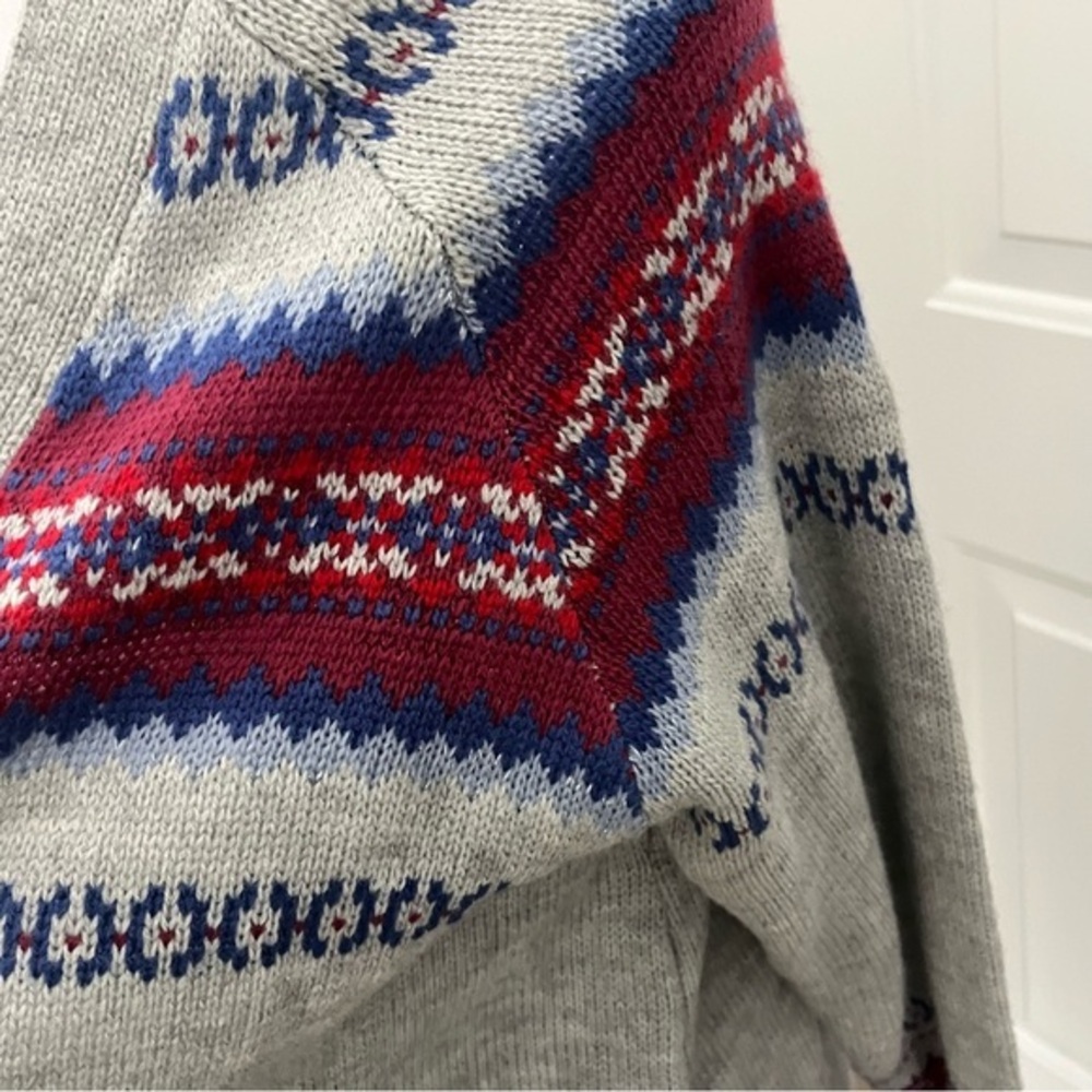 Lane Bryant Open Front Fair Isle Cardigan 14/16 Gray Red Metallic Thick Knit NWT - Picture 6 of 16